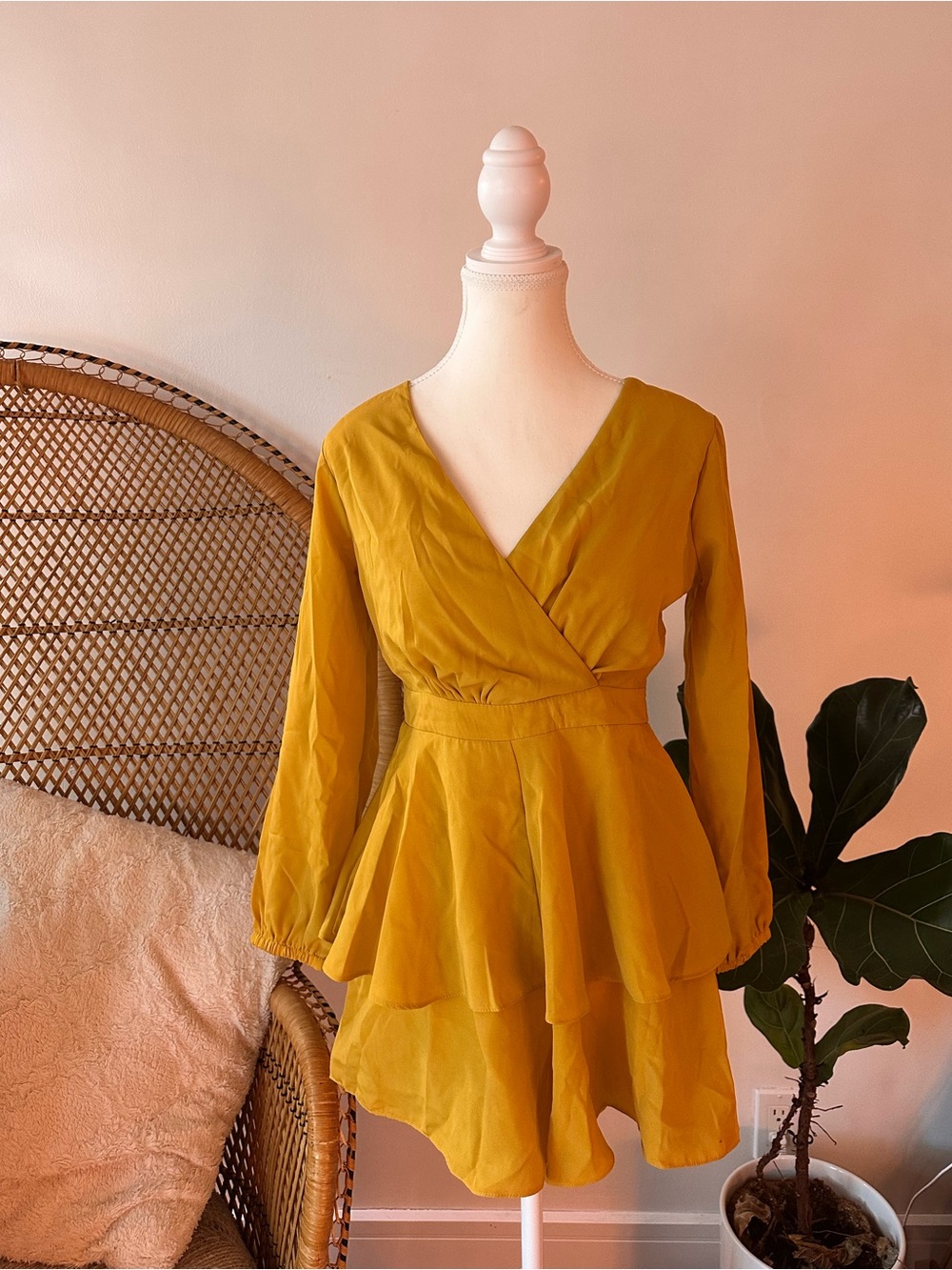 Women's Mustard Yellow Long-Sleeve Romper